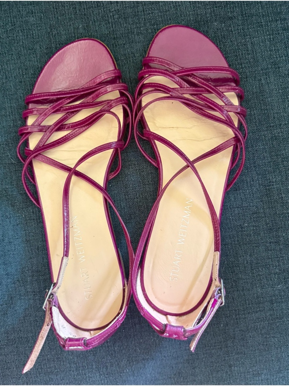 Stuart Weitzman Fuchsia Multi-Strap Flat Sandals